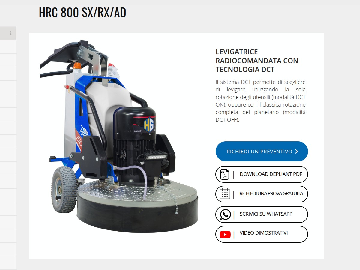 Levigatrice per pavimenti professionali Hyper Grinder HRC SX⁄RX⁄AD: potenza radiocomando e tecnologia DCT
